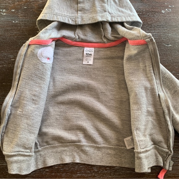 3/$12 Grey Zip Up Hoodie with Flamingo Design - Picture 4 of 5